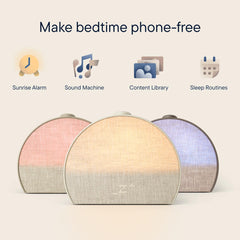 Hatch Baby Restore 3 side profile dimmed light demonstrating soft bedside glow