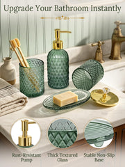 Haturi close-up of glass soap dispenser pump, durable elegant finish