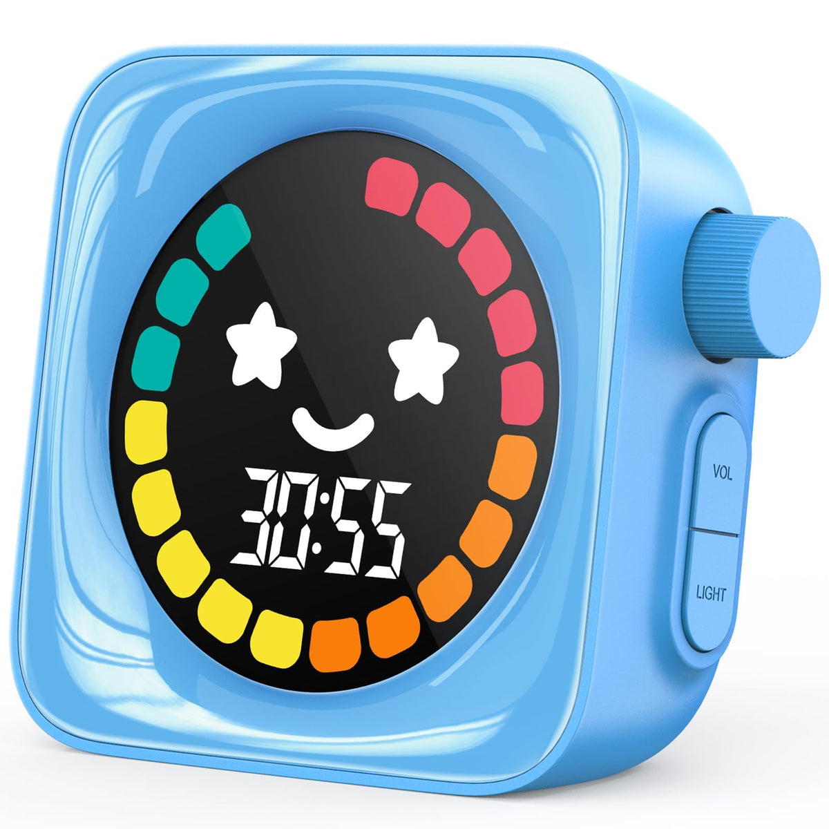HAUKINIX front view blue timer showing smile face and clear digits for engaging timekeeping