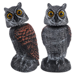 Hausse front view showing two owl decoys protecting a garden