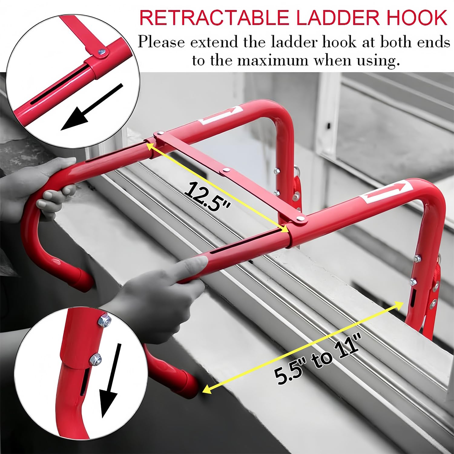 Hausse retractable hook detail demonstrating secure window-frame attachment
