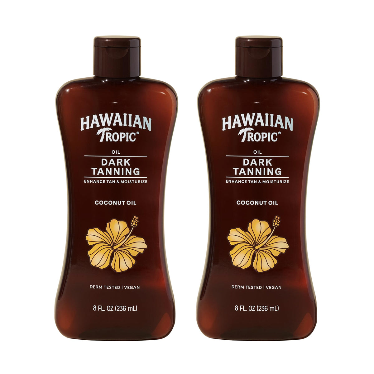 Hawaiian Tropic front packaging showing bottle and tropical scent benefits