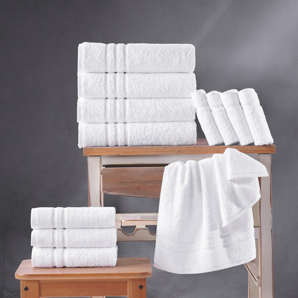 Hawmam Linen folded on bathroom shelf styled for a clean look and space-saving storage benefit