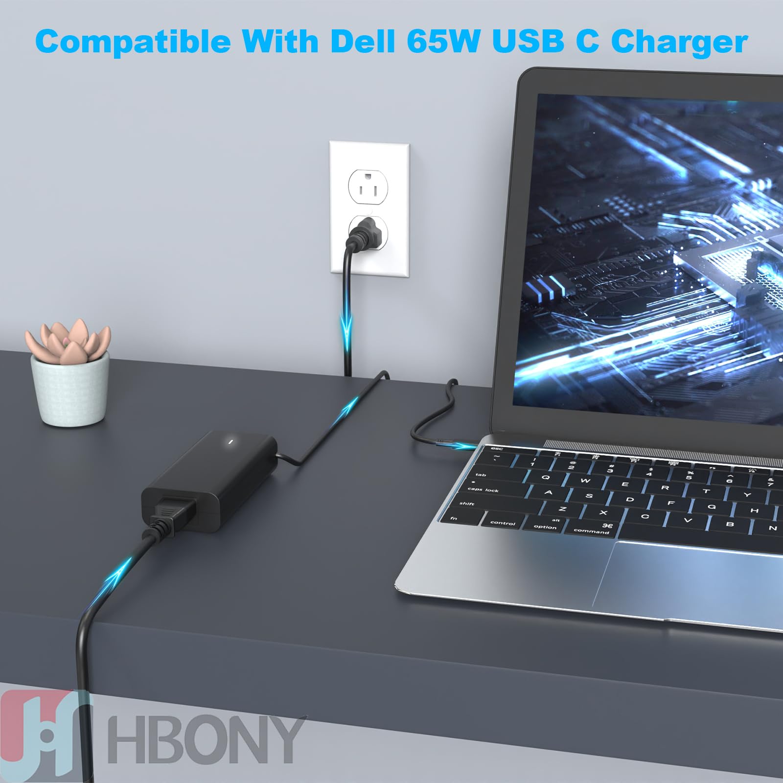 HBONY USB-C cable and connector closeup highlighting durable finish