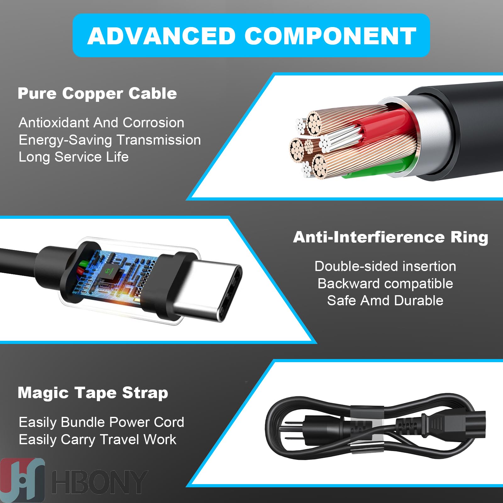 HBONY charger beside smartphone to show compact travel-friendly size