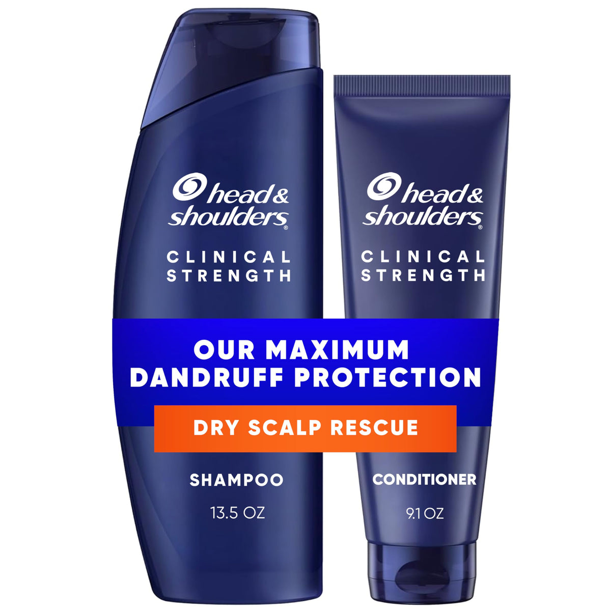 Head & Shoulders dual pack front view showing both bottles and clear benefits