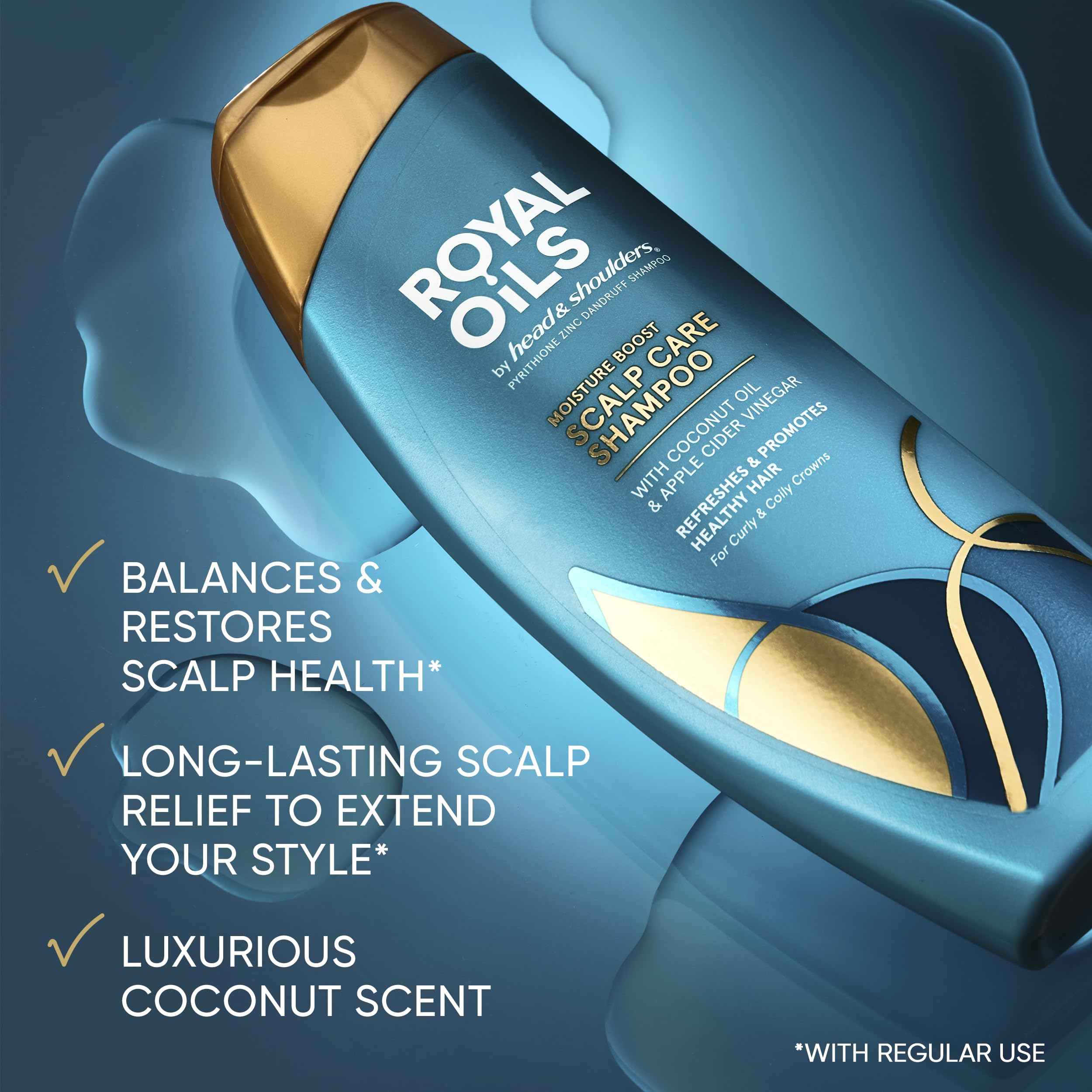 Head & Shoulders royal oils shampoo pouring to show rich lather and soothing scalp relief