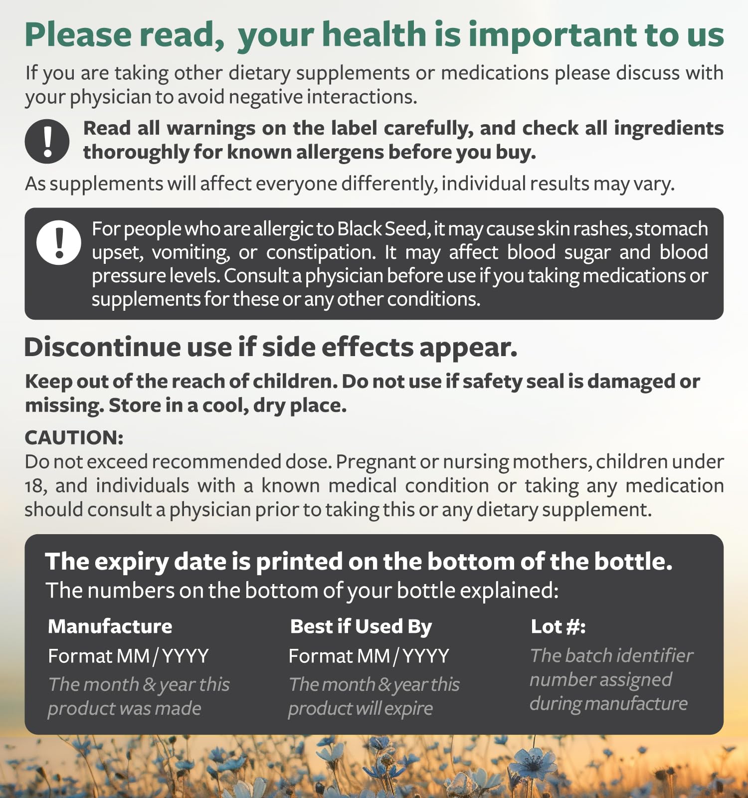 Healths Harmony supplement facts panel image highlighting dosage information and transparency benefit