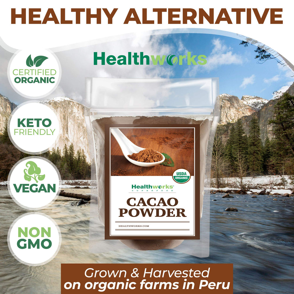 Healthworks Superfoods hot chocolate in mug demonstrating creamy alternative