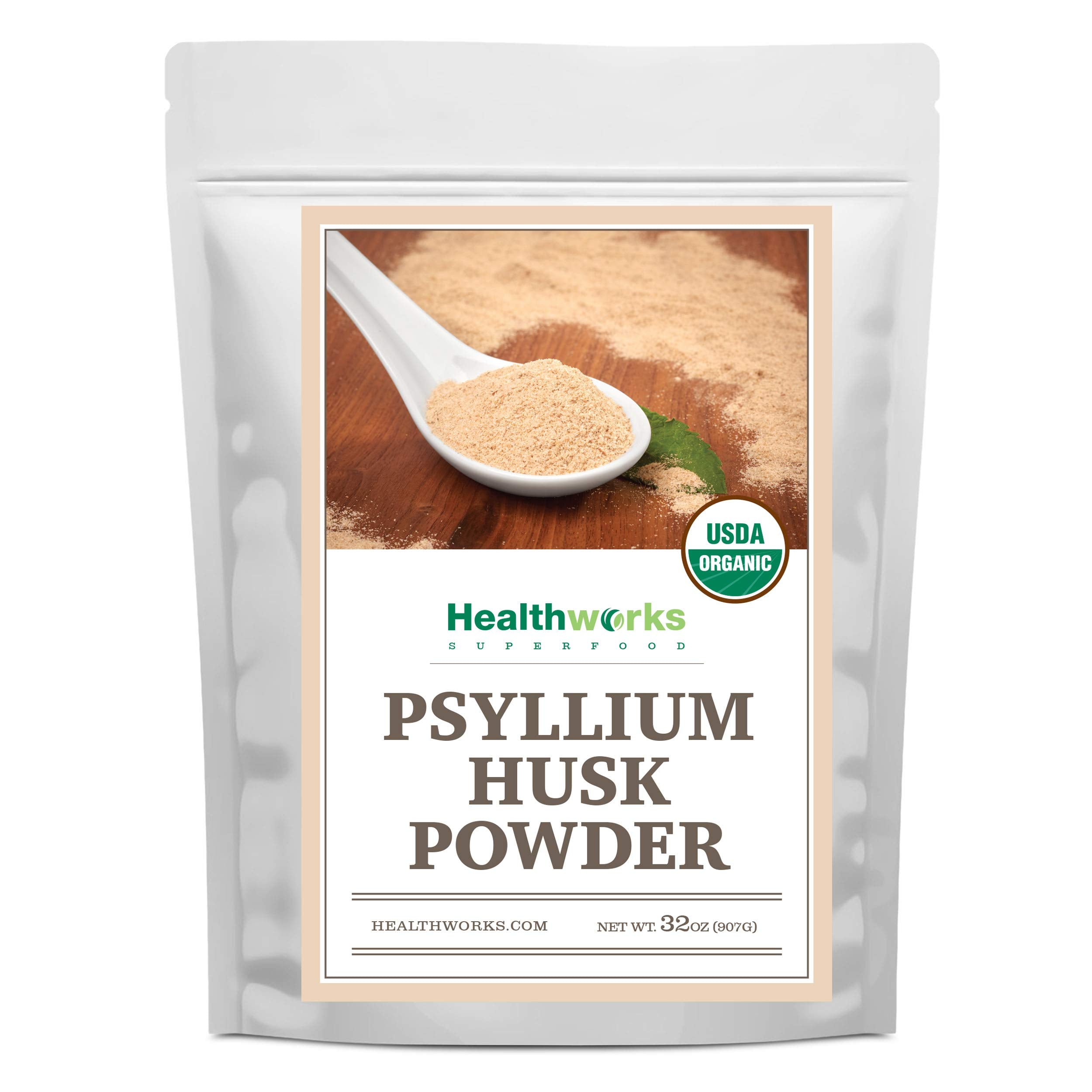 Healthworks Superfoods front packaging showing organic psyllium and benefits