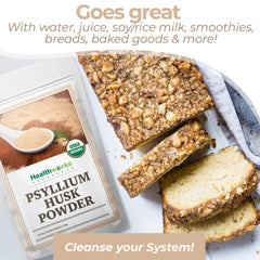 Healthworks Superfoods mixed psyllium in a glass showing quick thickening benefit