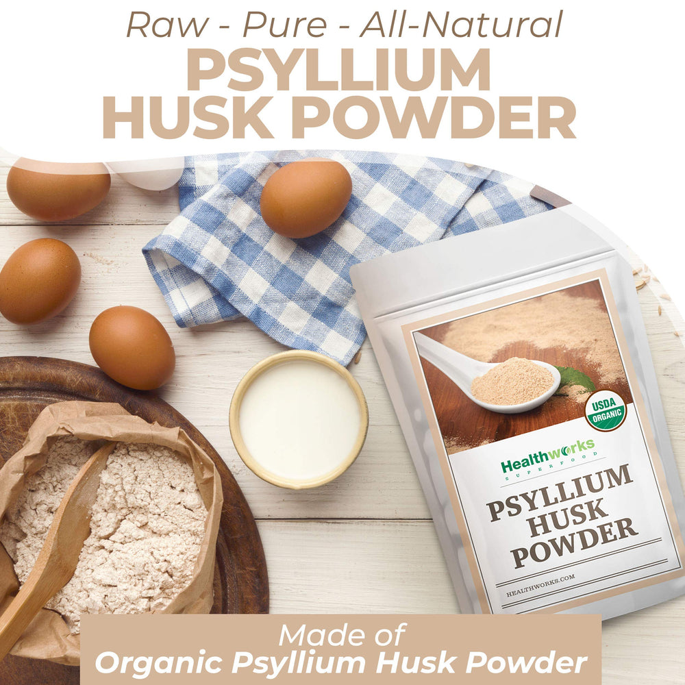 Healthworks Superfoods close texture of fine psyllium powder for smooth blends