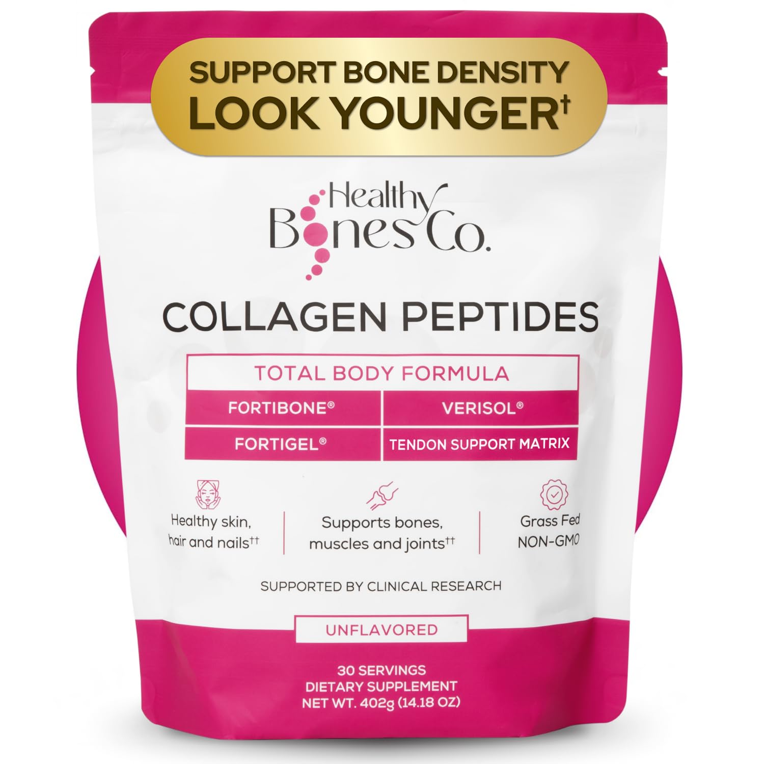 Healthy Bones Co. front packaging showing product name and benefits
