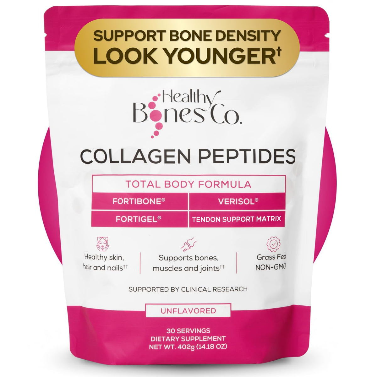 Healthy Bones Co. front packaging showing product name and benefits