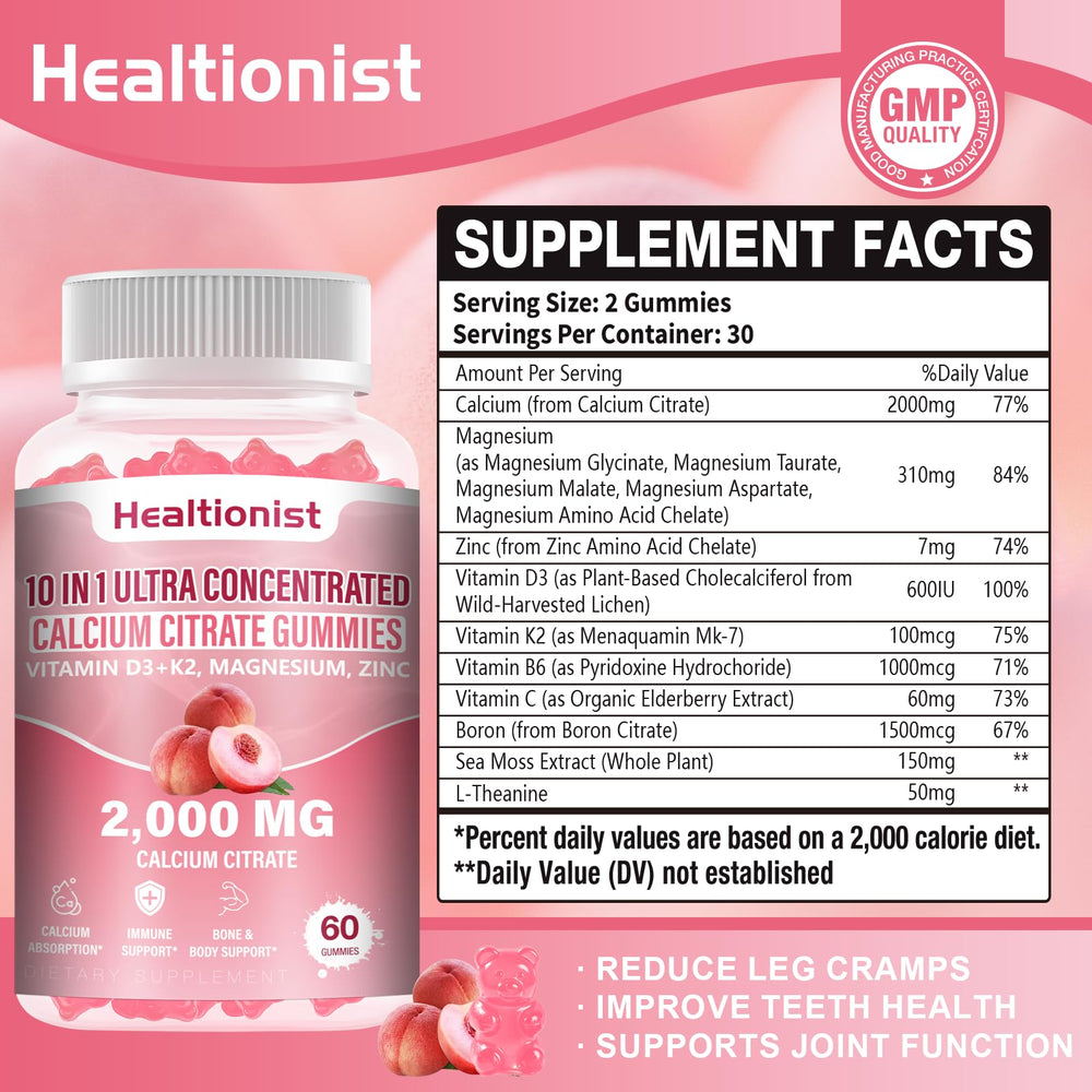 Healtionist open bottle with gummy pile highlighting chewable convenience