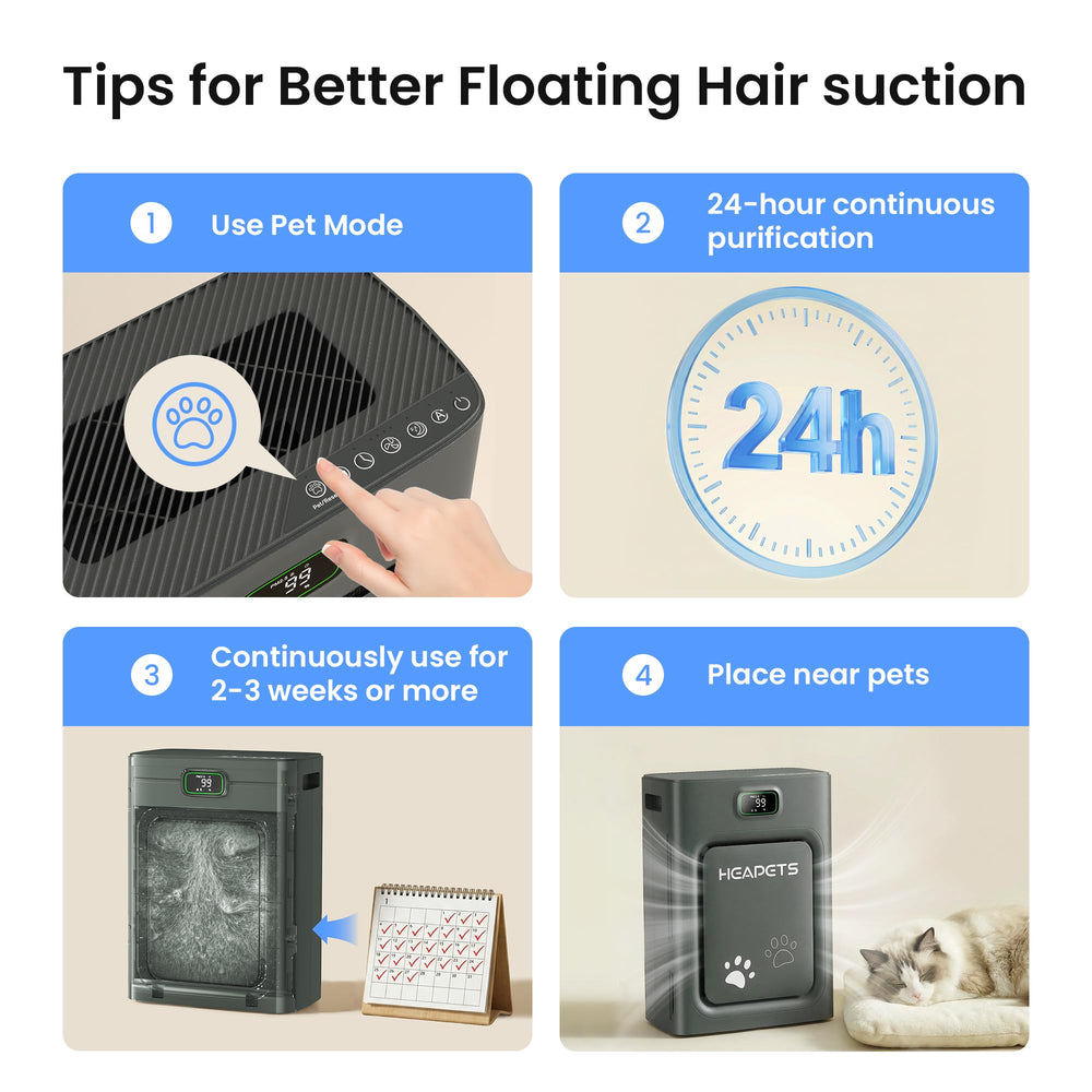 HEAPETS close-up of dual-sided U-shaped inlets capturing pet hair, reduces clogging