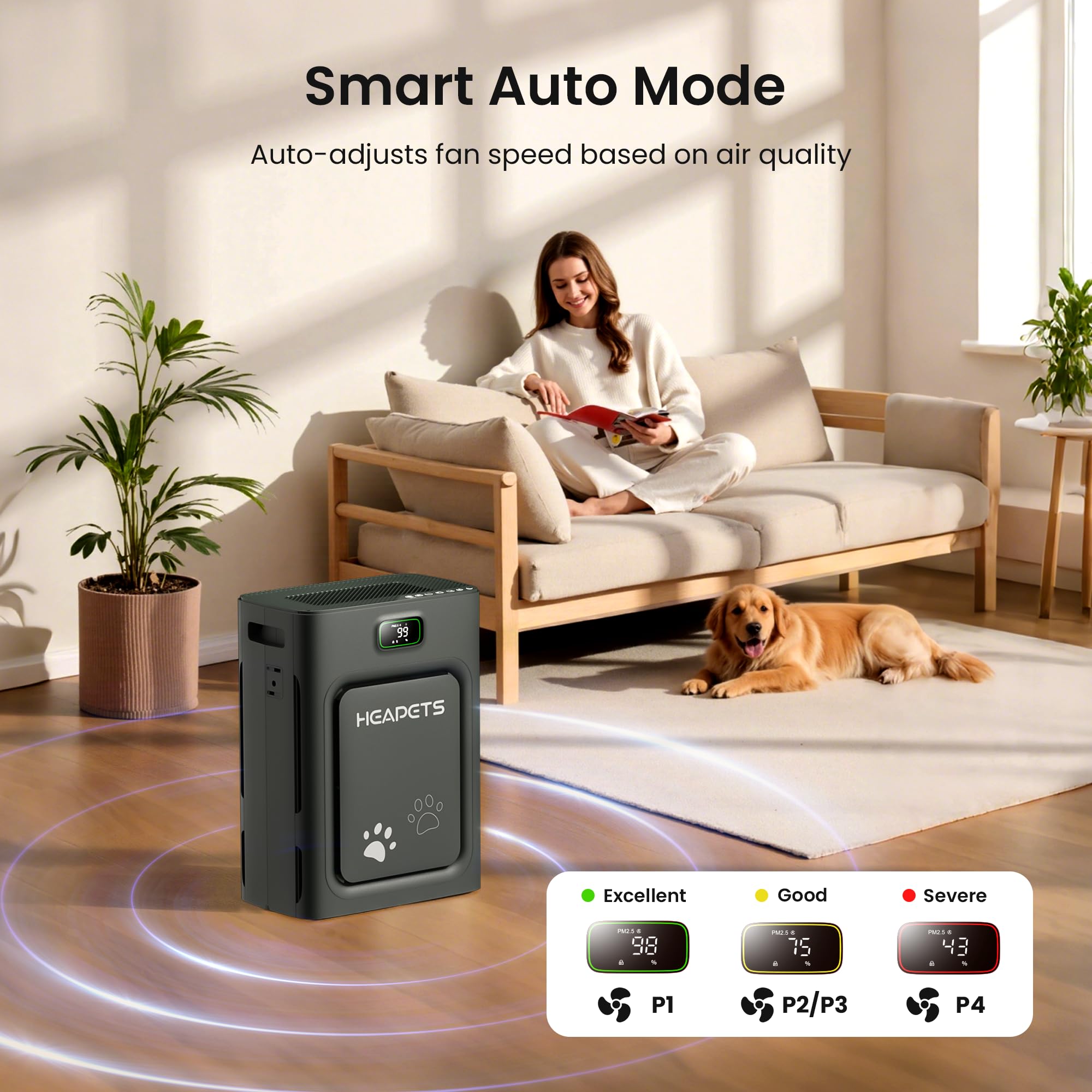 HEAPETS running in sleep mode with dimmed display at night, quiet operation
