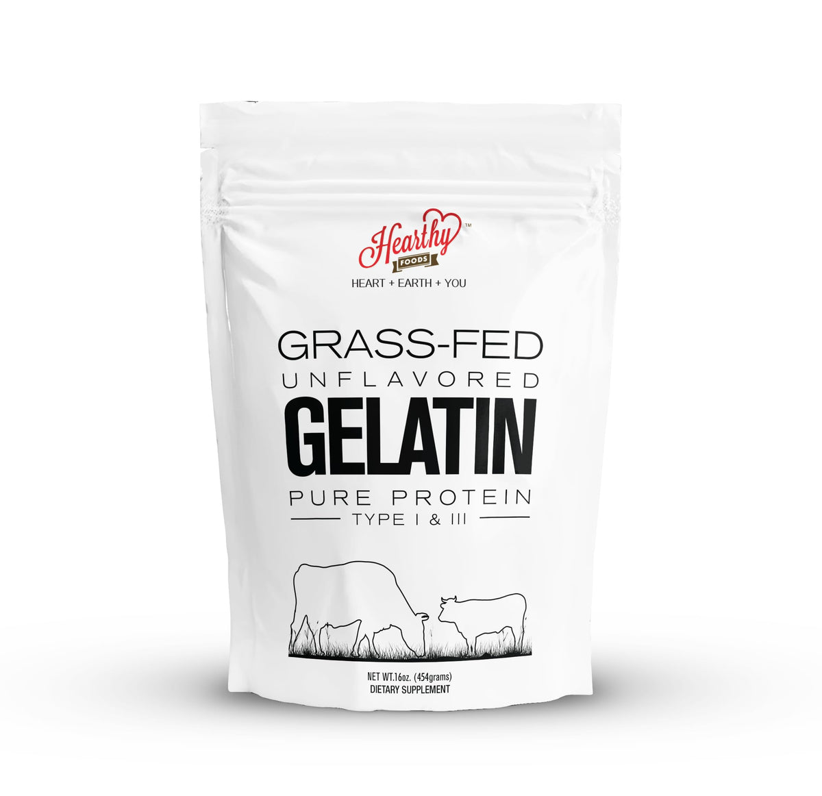 Hearthy Foods front packaging shows clear product identity and pantry-ready benefit