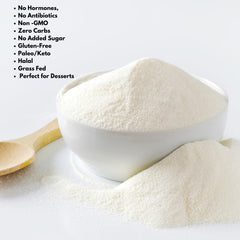 Hearthy Foods powder close-up highlighting fine texture for smooth dissolution