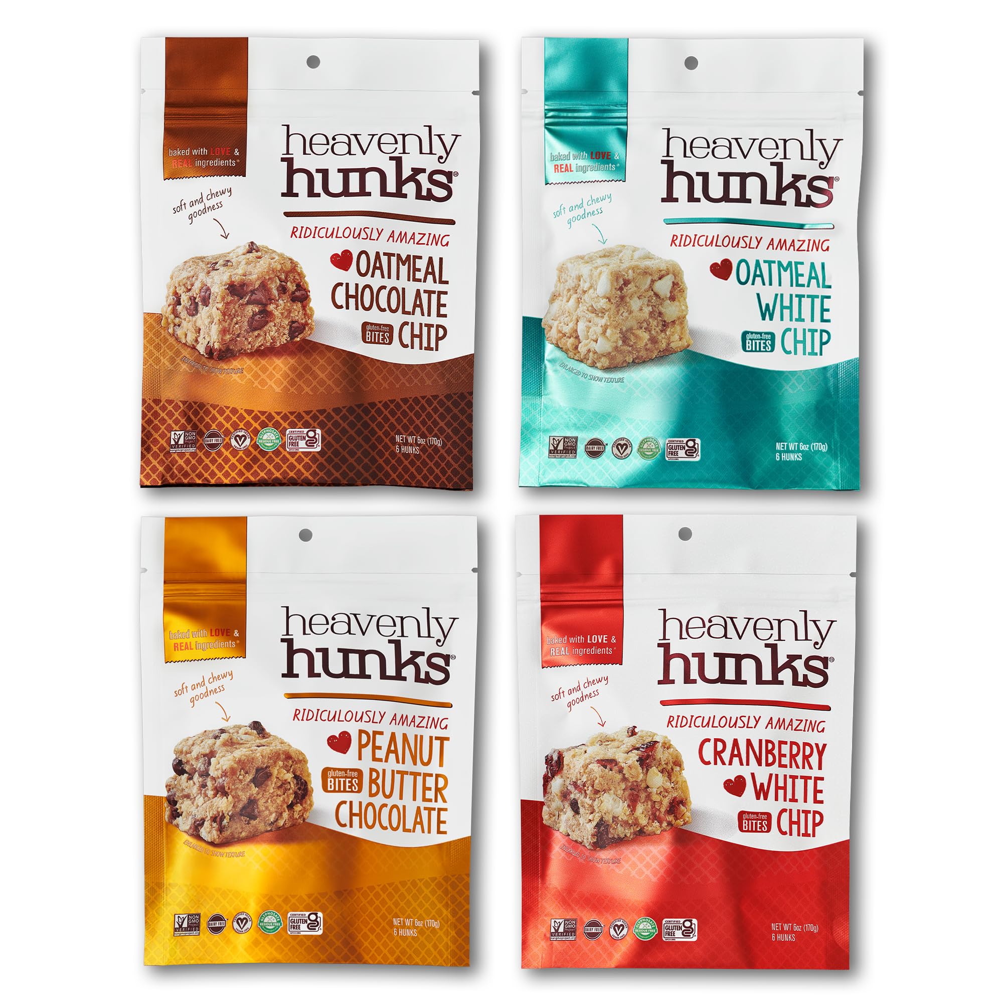 Heavenly Hunks front packaging showing 6oz bag and flavor labeling for easy choice