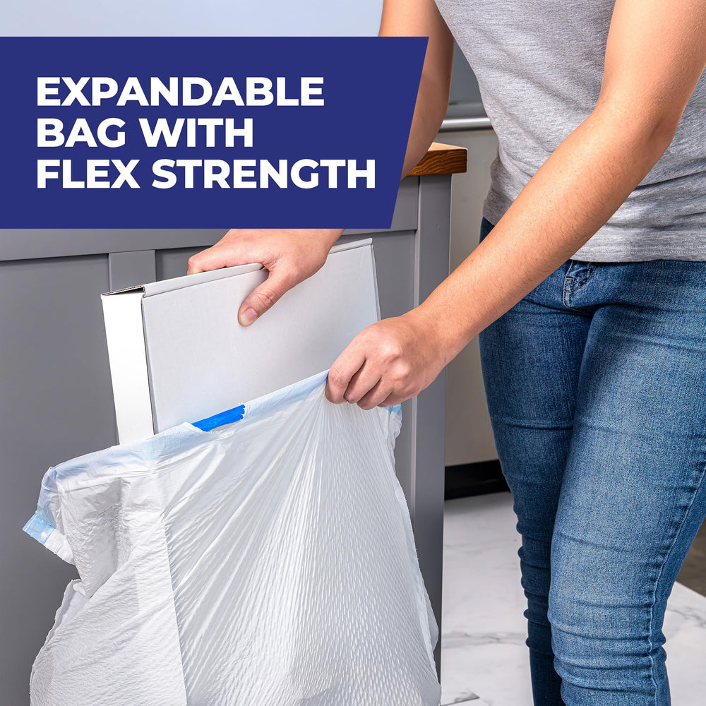 Hefty bag base seam detail illustrating leak-resistance benefit