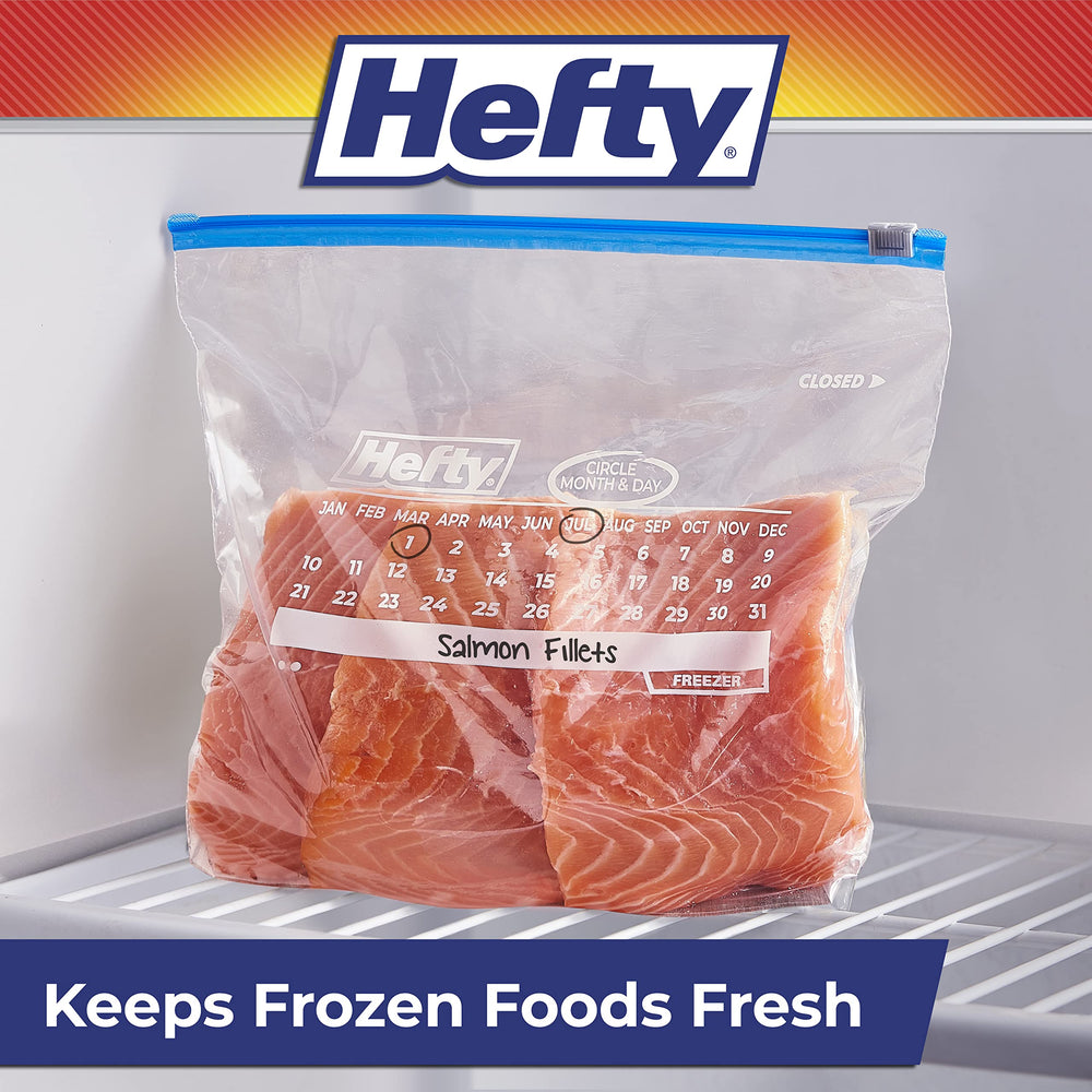 Hefty bags on a kitchen counter ready for meal prep and labeling