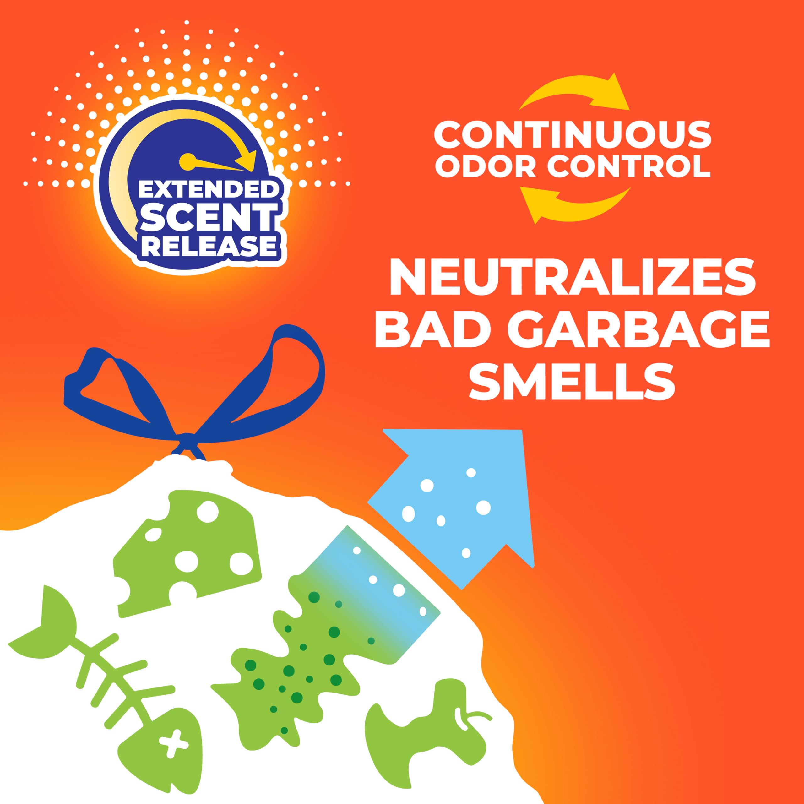 Hefty Fabuloso lemon label highlighting continuous odor control benefit