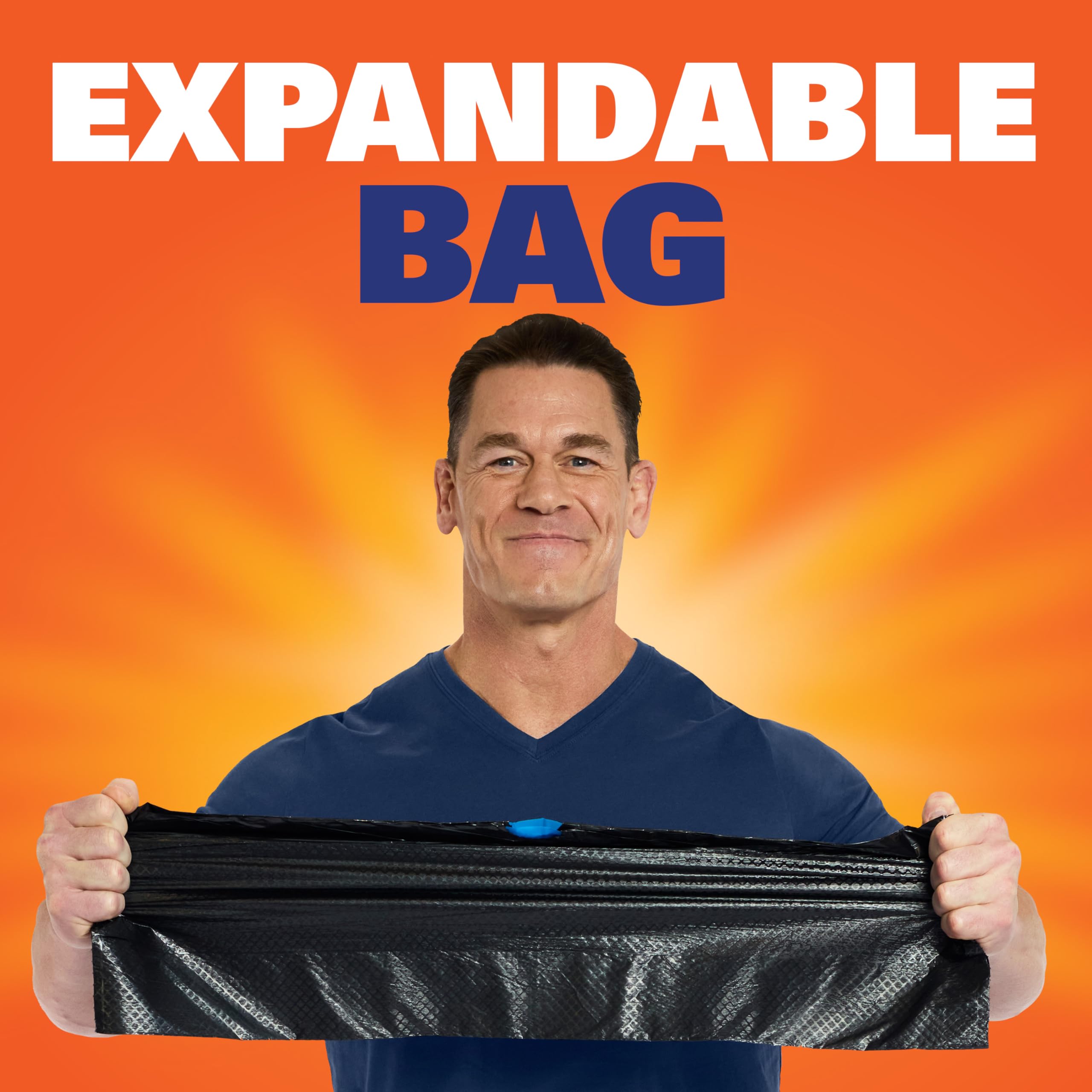 Hefty bag holding yard waste outdoors showing durability for heavy garden debris