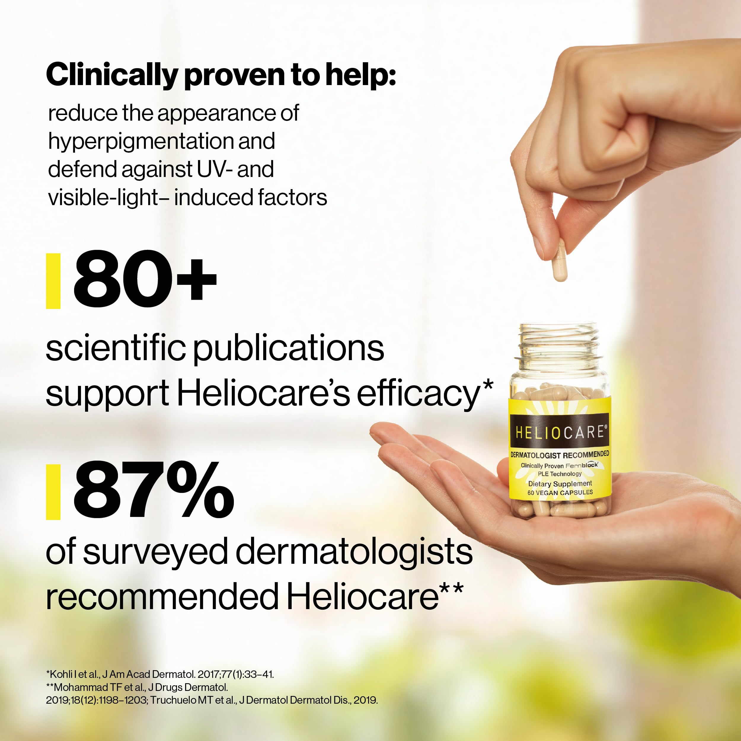Heliocare open bottle with capsules visible to show daily supply benefit