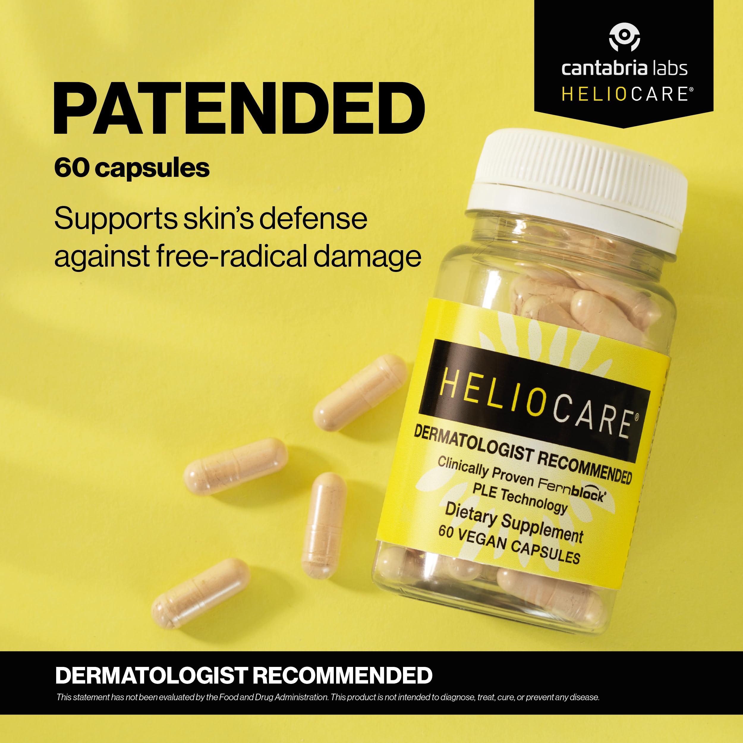 Heliocare capsule close-up highlighting smooth vegan capsule and purity