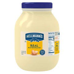 Hellmann's front label on 1 gallon jar showing product and clear benefit