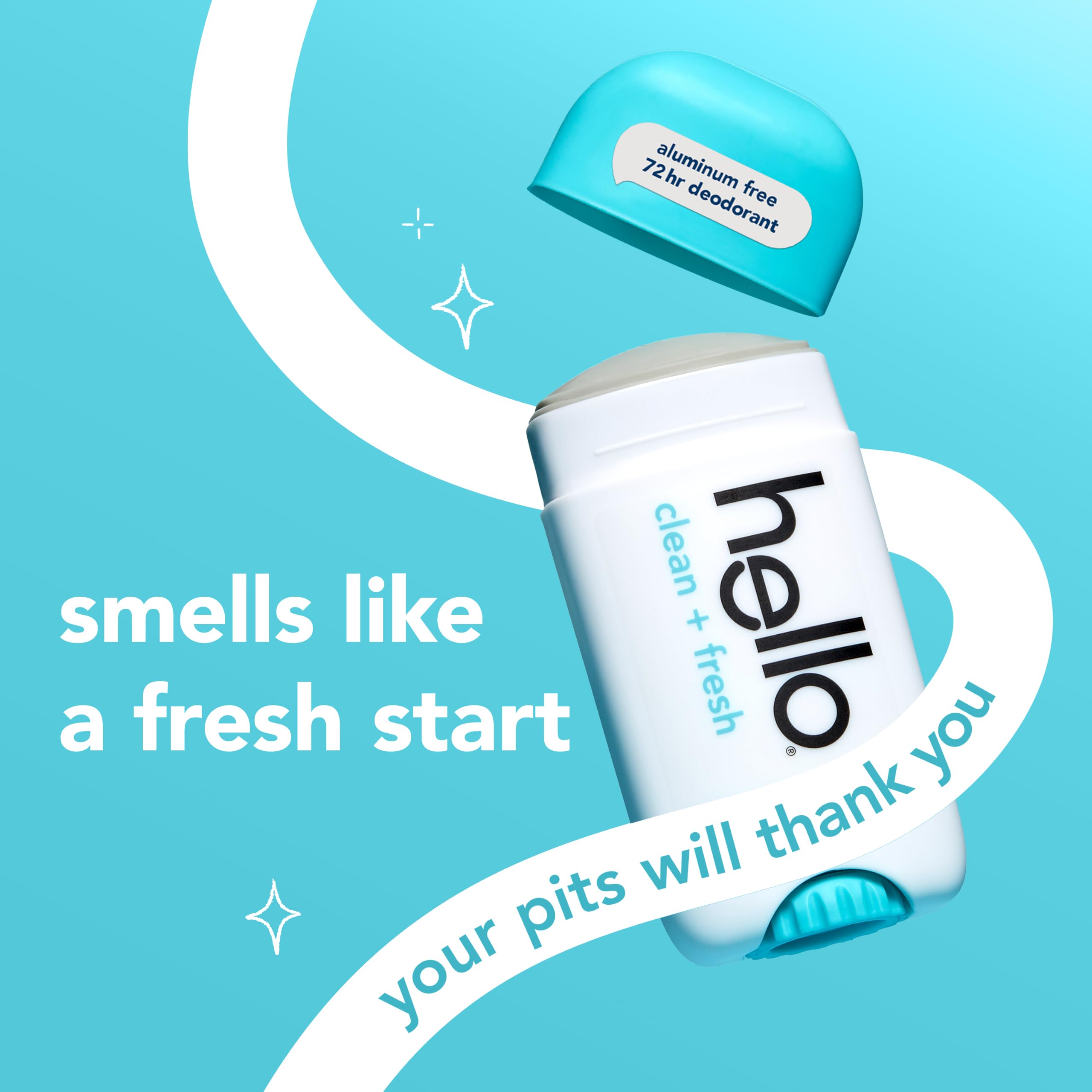 hello stick open with product visible, easy-glide application benefit