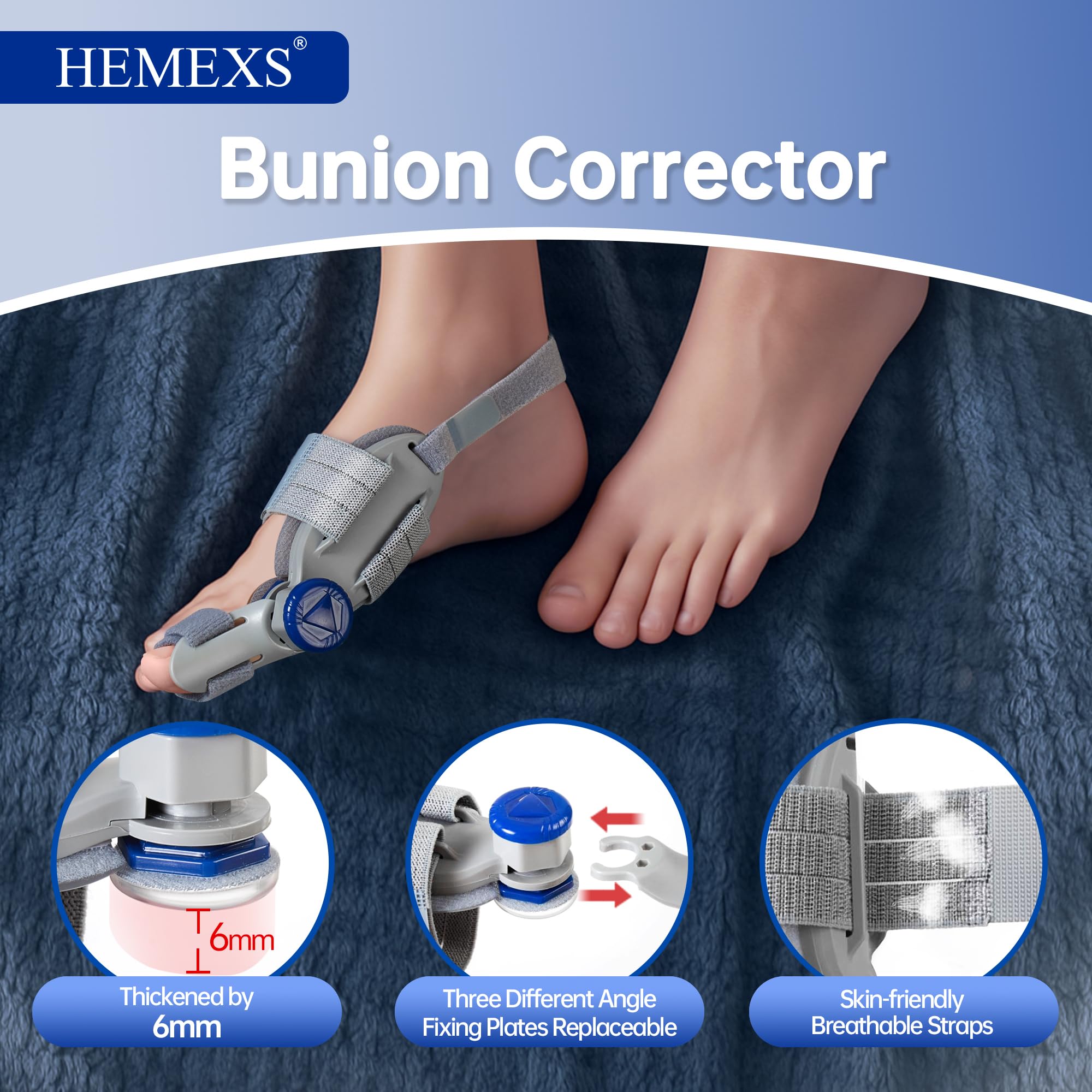 HEMEXS worn on right foot while sitting demonstrating discreet correction