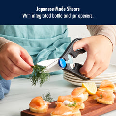 HENCKELS closeup of micro-serrated blade edge for slip-resistant, accurate cuts