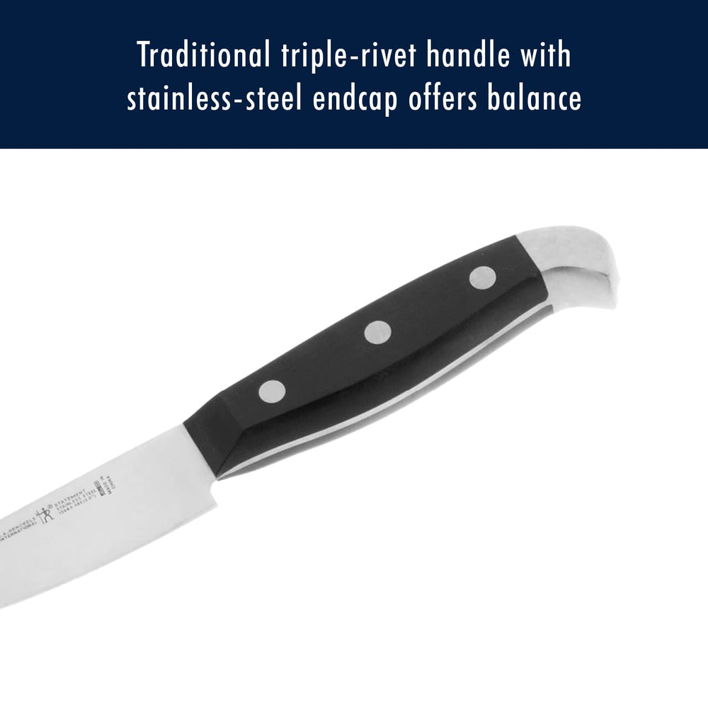HENCKELS honing steel with kitchen shears demonstrating edge maintenance convenience
