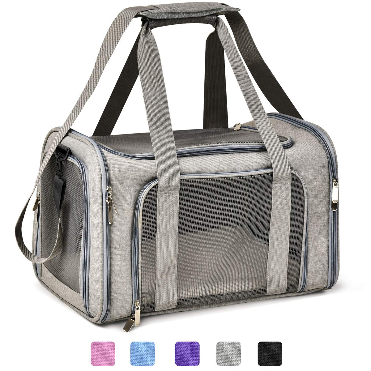 Henkelion front-facing carrier in grey showing compact airline-ready profile and comfort