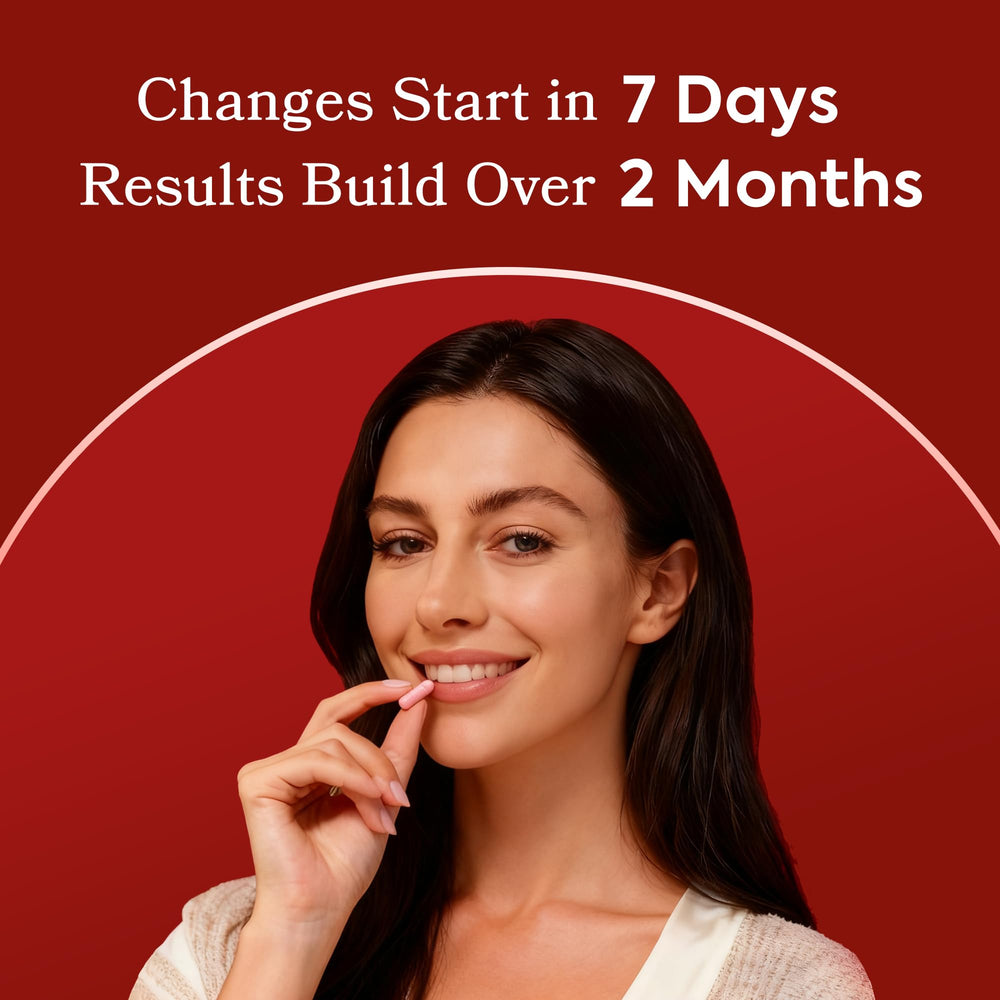 arranged 60 HerAuré capsules and bottle, communicates two-month supply