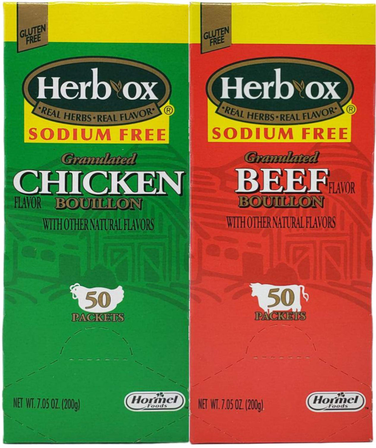 Herb-Ox front packaging showing beef and chicken packets and convenience