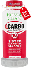 Herbal Clean Qcarbo16 front bottle showing label and tropical flavor benefit