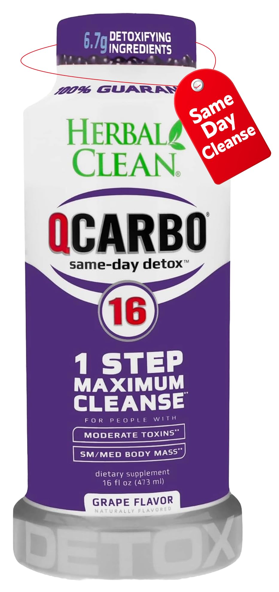 Herbal Clean bottle front packaging showing grape flavor and cleanse benefit