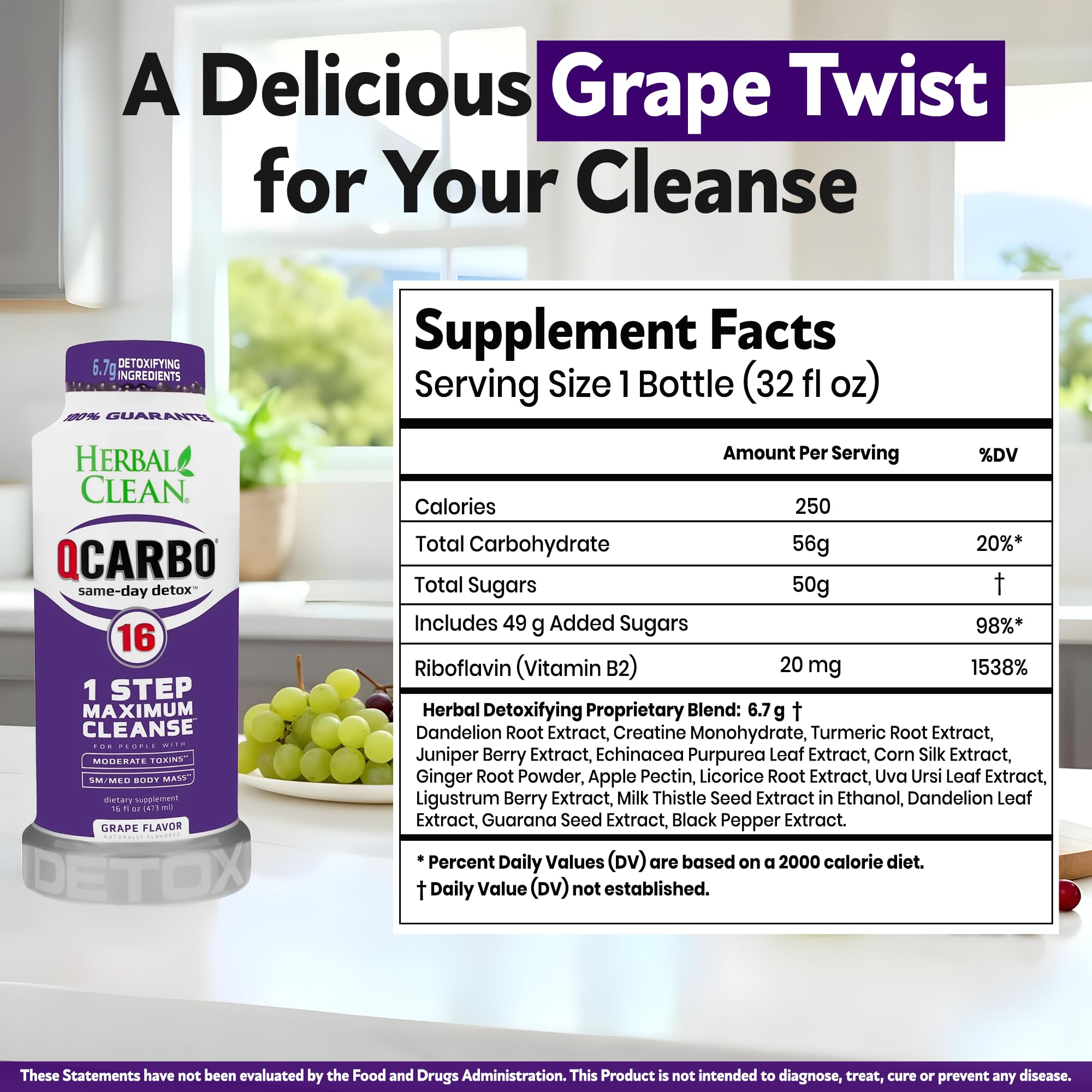 Herbal Clean grape drink being poured showing smooth texture and enjoyable taste