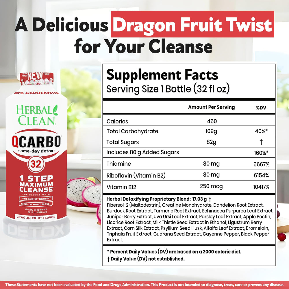 Pouring Herbal Clean Qcarbo32 into a glass to show texture and color, illustrating easy drinking and mixability
