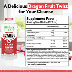 Pouring Herbal Clean Qcarbo32 into a glass to show texture and color, illustrating easy drinking and mixability