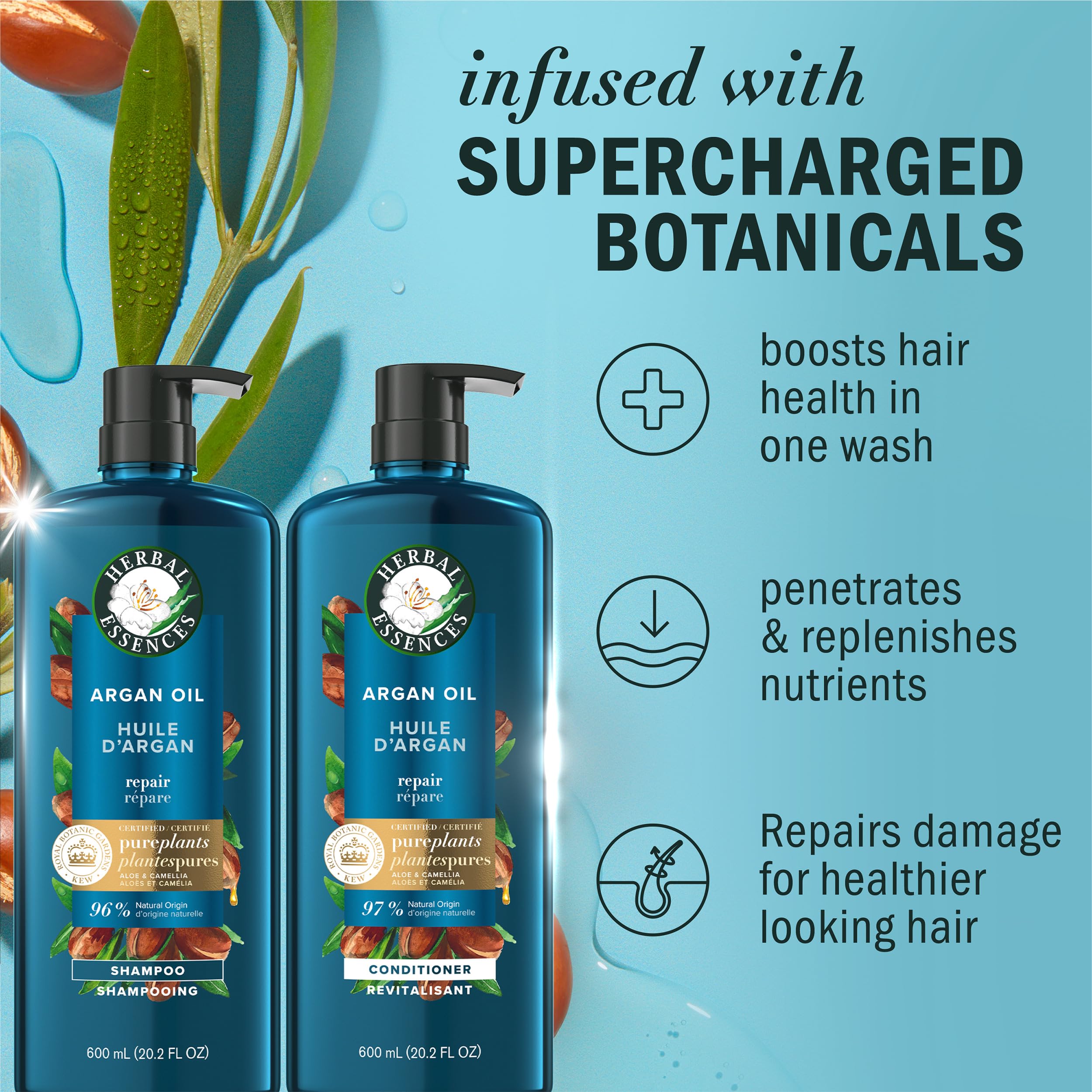 Herbal Essences close-up label and lid detail highlighting natural ingredients