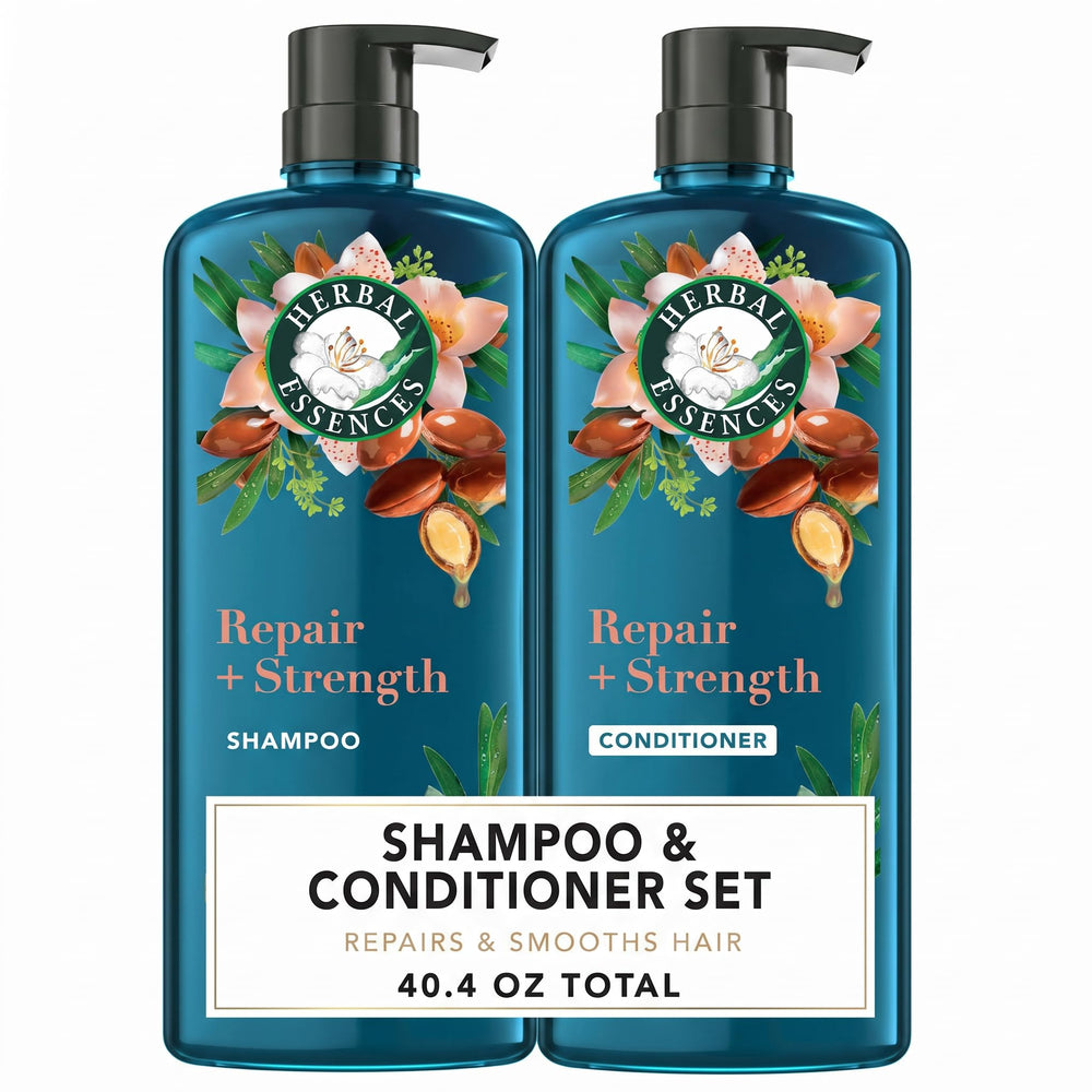 Herbal Essences front packaging showing argan oil repair set and clear benefits