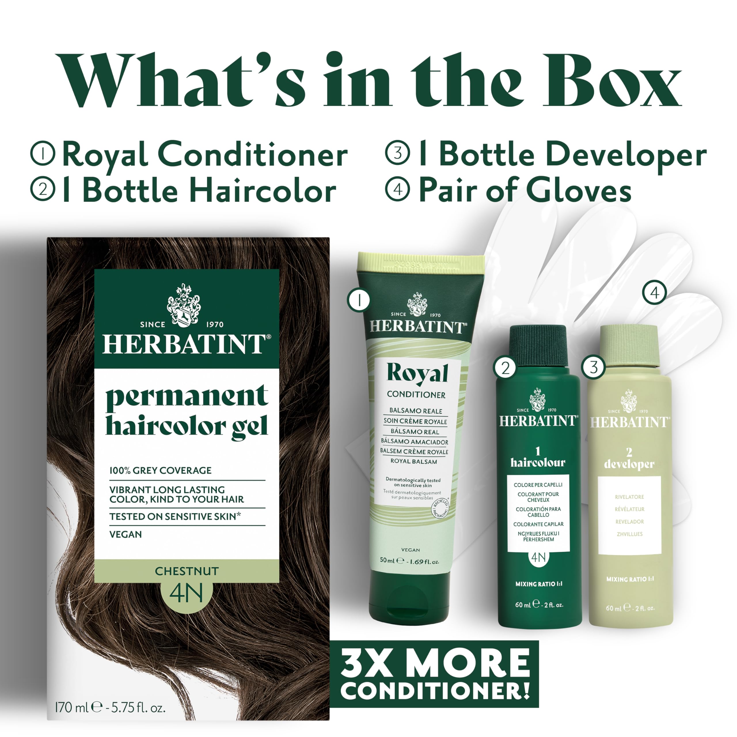 Size comparison of Herbatint kit next to ruler illustrating product volume