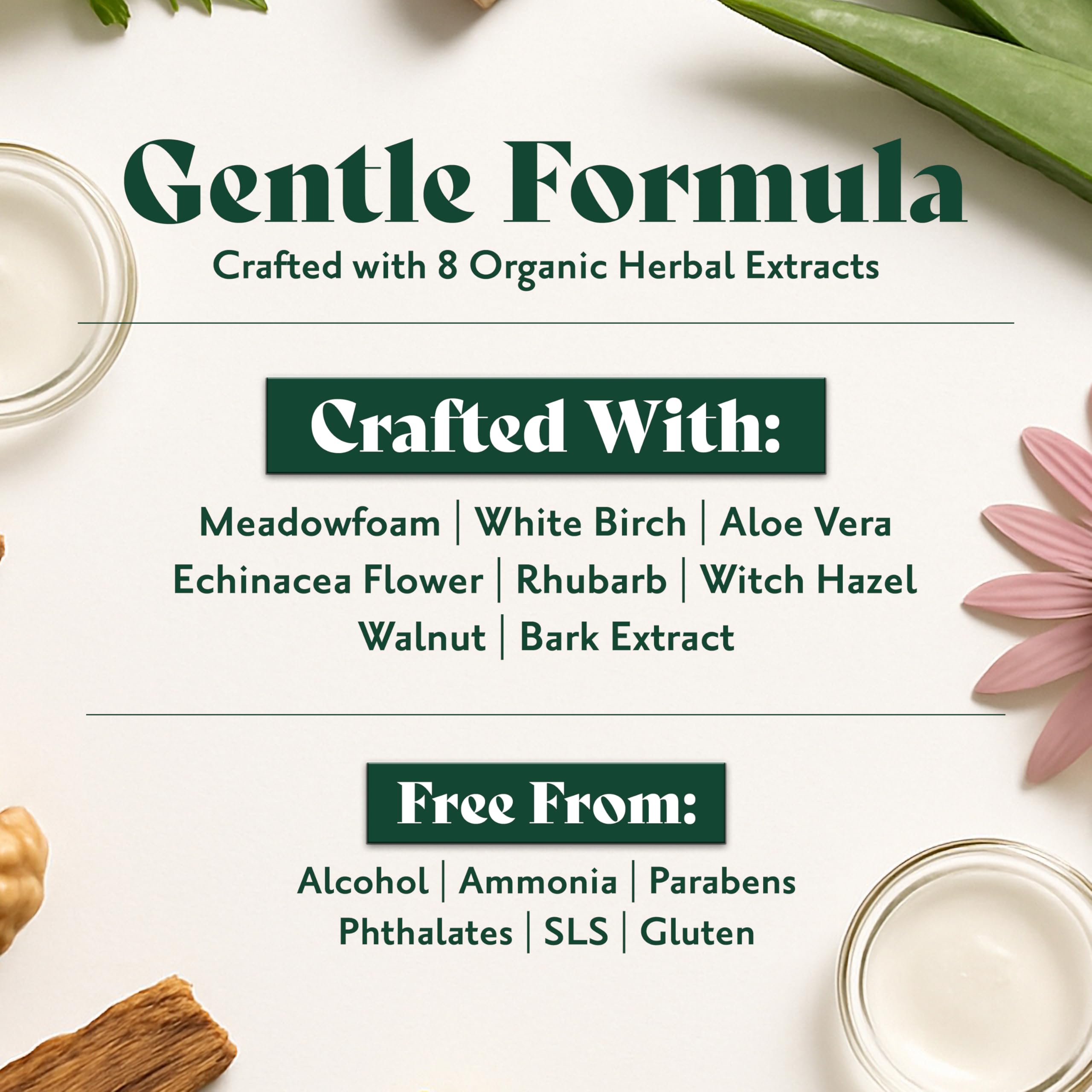 Ingredient label of Herbatint showing ammonia-free formula benefit