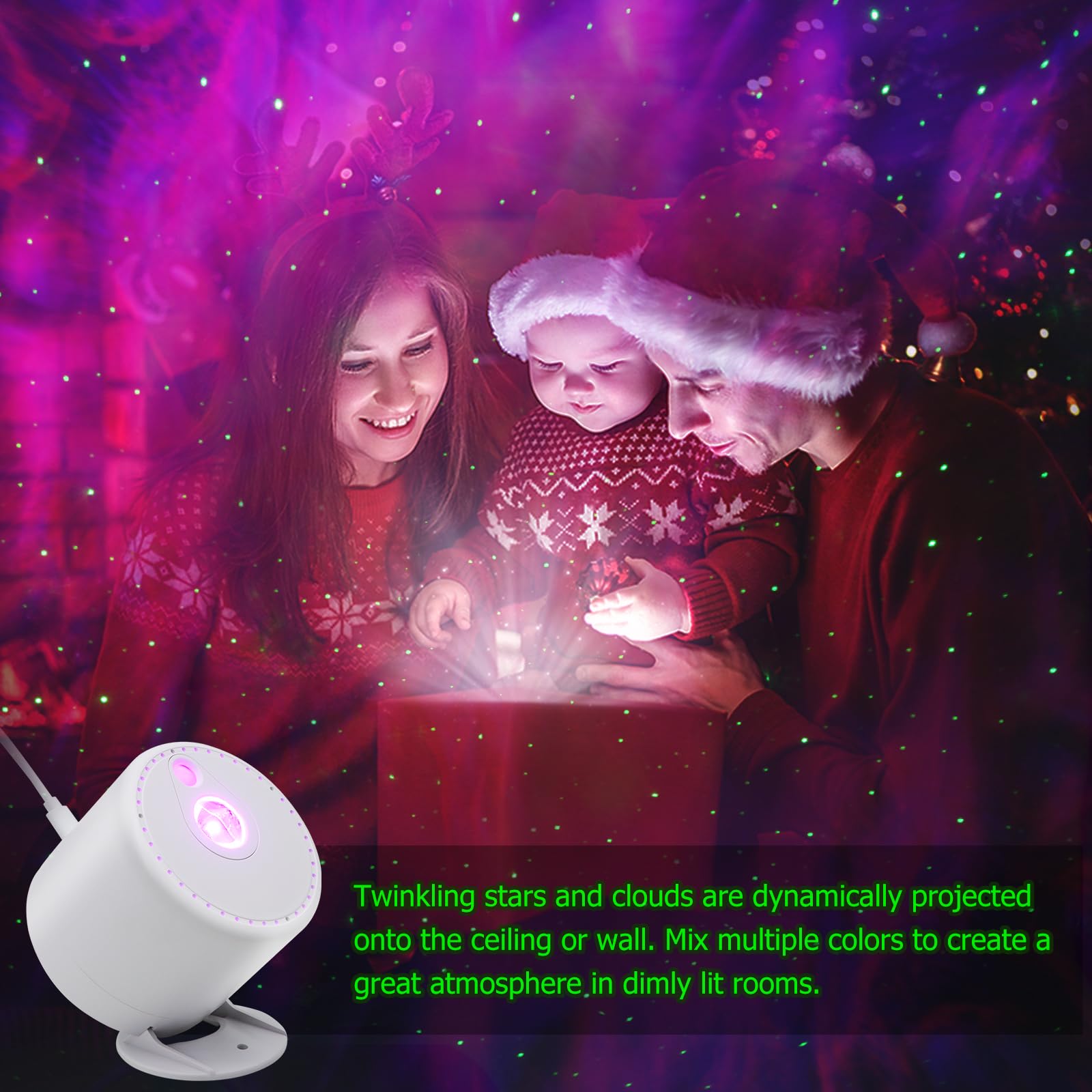 HERHOTER in a living room party setting creating immersive mood lighting for guests