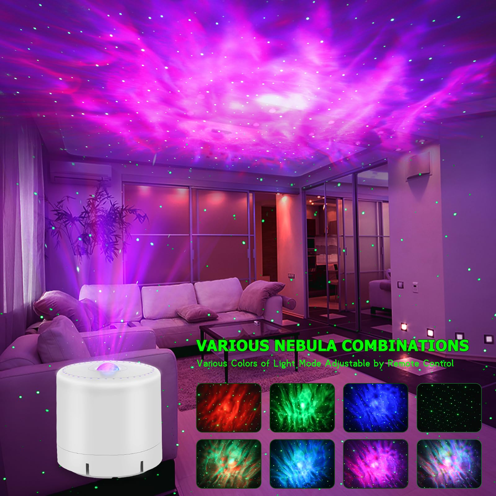 HERHOTER projector casting stars across ceiling for relaxing nighttime atmosphere