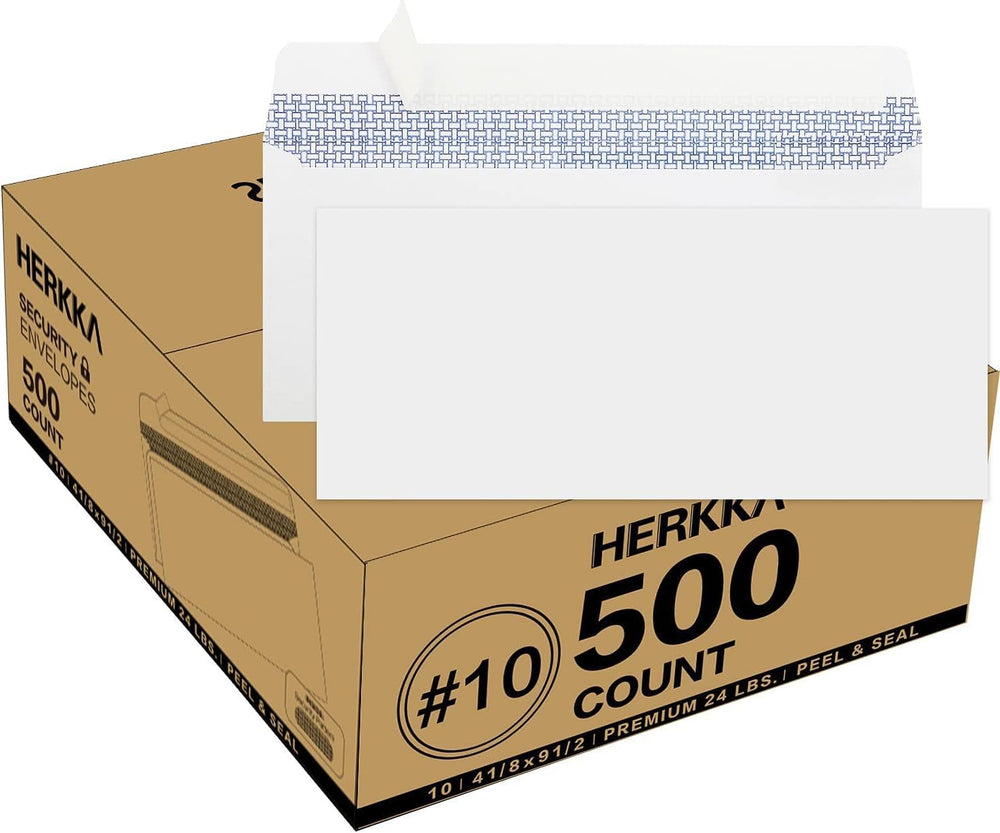 HERKKA front pack view showing printer-friendly white envelopes and quantity benefit